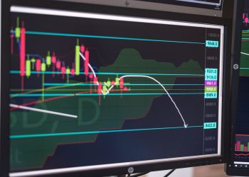Close-up of a cryptocurrency trading chart displayed on a monitor, showing market trends and analysis.