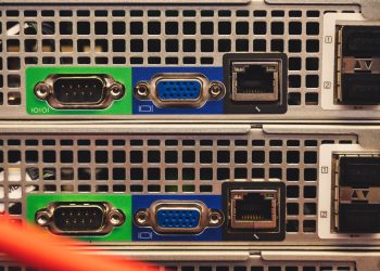 Detailed view of Ethernet and VGA ports on a server highlighting connectivity features.
