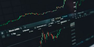 Close-up of a digital market analysis display showing Bitcoin and cryptocurrency price trends.
