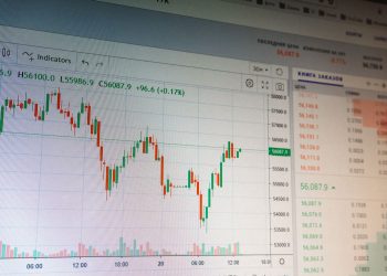 Close-up of digital cryptocurrency market graph showing price fluctuations and trading data.