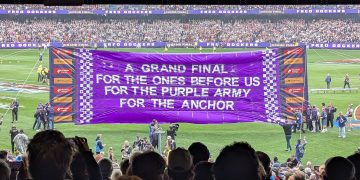 Fremantle Dockers banner at the Melbourne Cricket Ground on AFL Grand Final day 2026.jpg