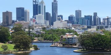 Skyline of Perth seen from Perth Stadium, December 2022 04.jpg